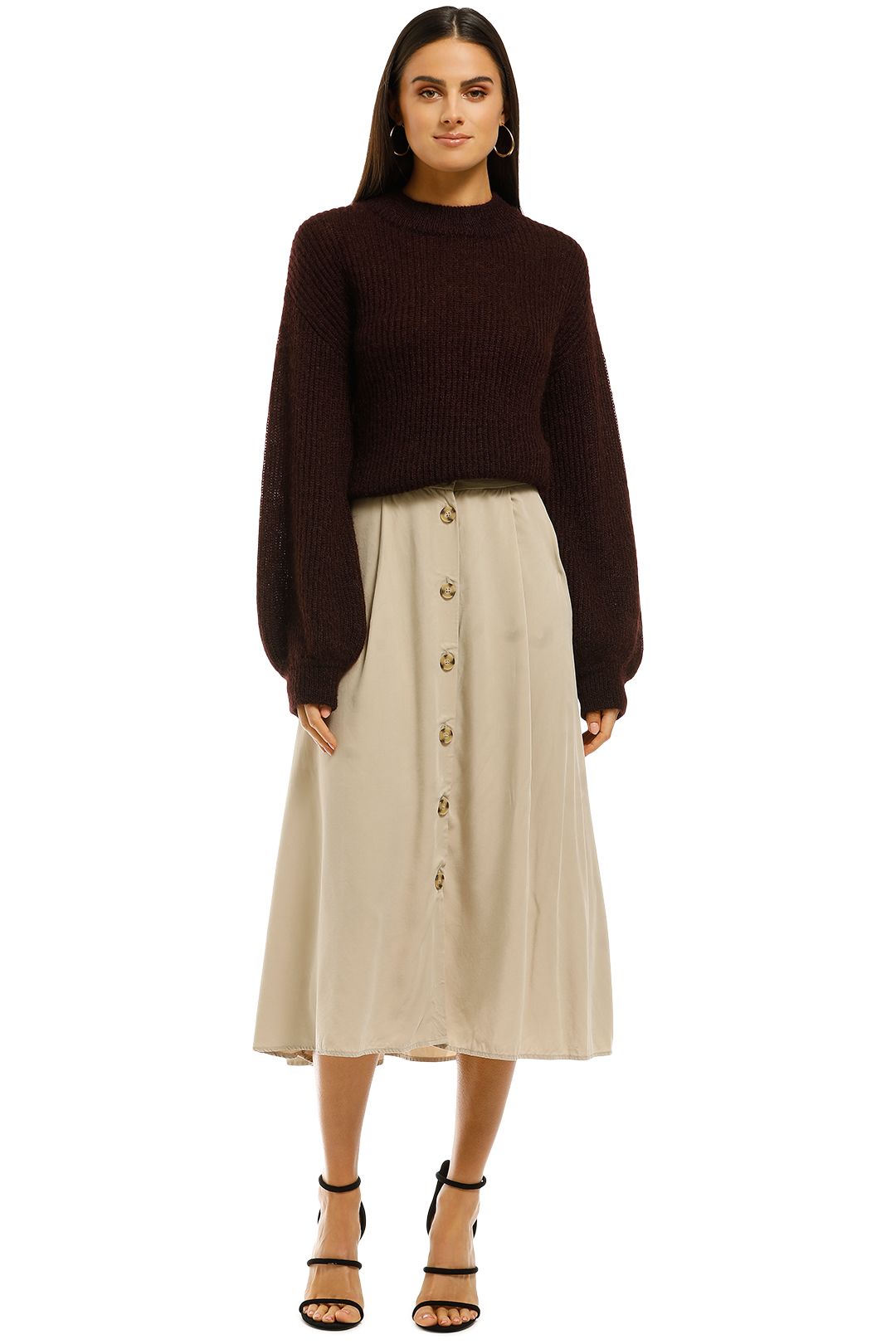 MNG - Buttoned Midi Skirt - Ivory - Front