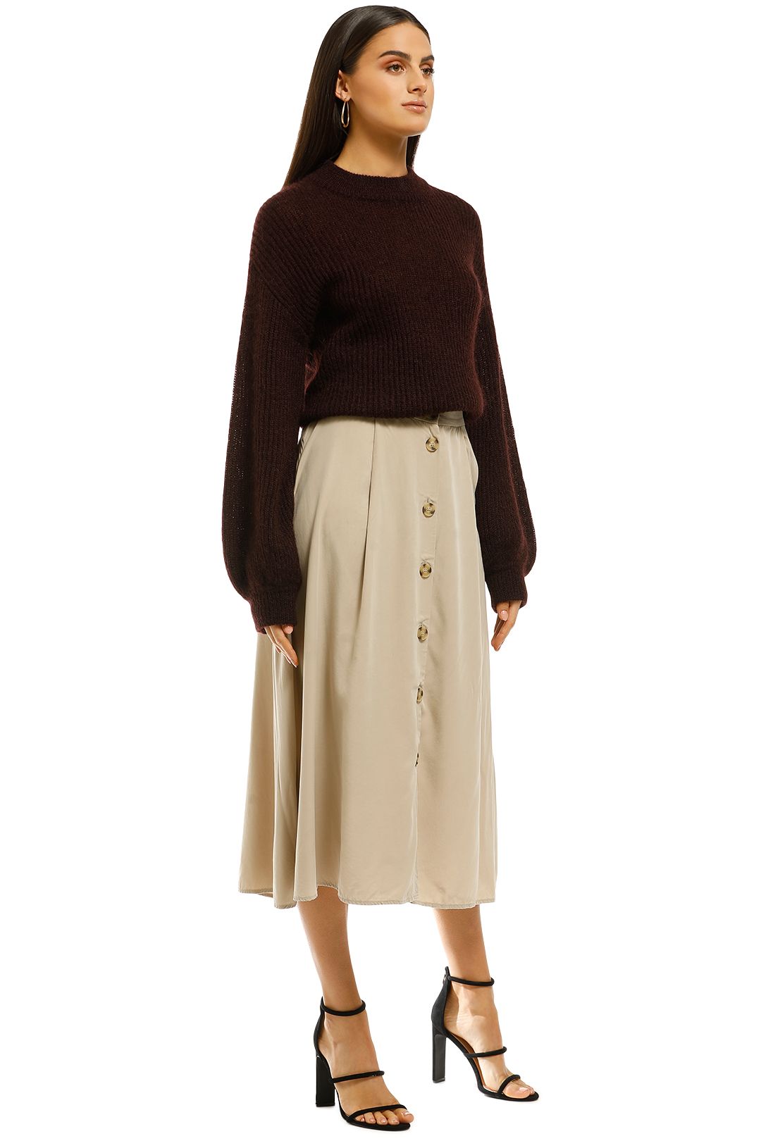 MNG - Buttoned Midi Skirt - Ivory - Side