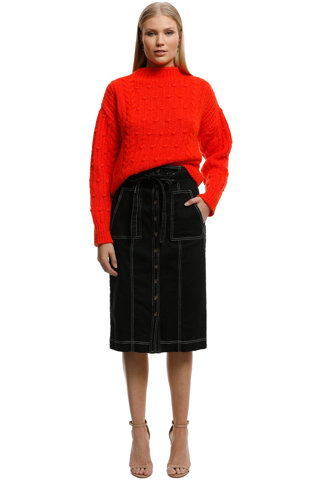 MNG - Contrasting Knit Sweater - Orange - Front