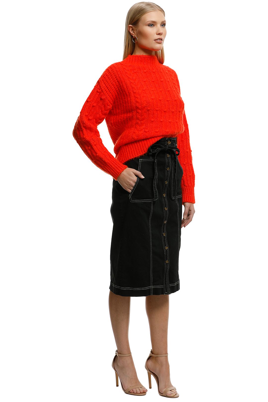 MNG - Contrasting Knit Sweater - Orange - Side