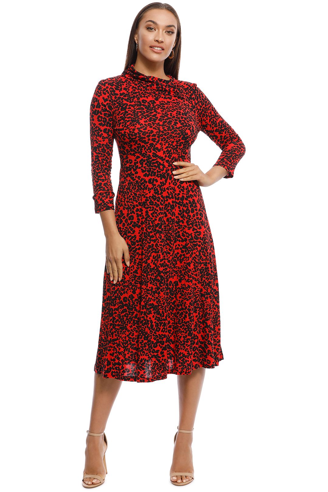 MNG - Moncho Animal Print Dress - Red - Front