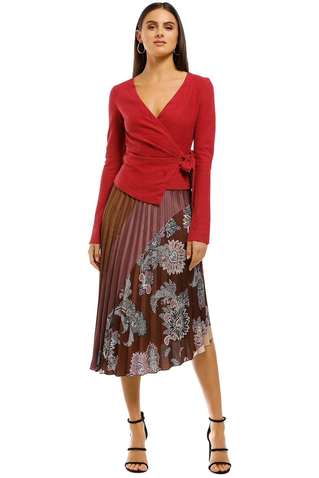 MNG - Printed Pleated Skirt - Brown - Front