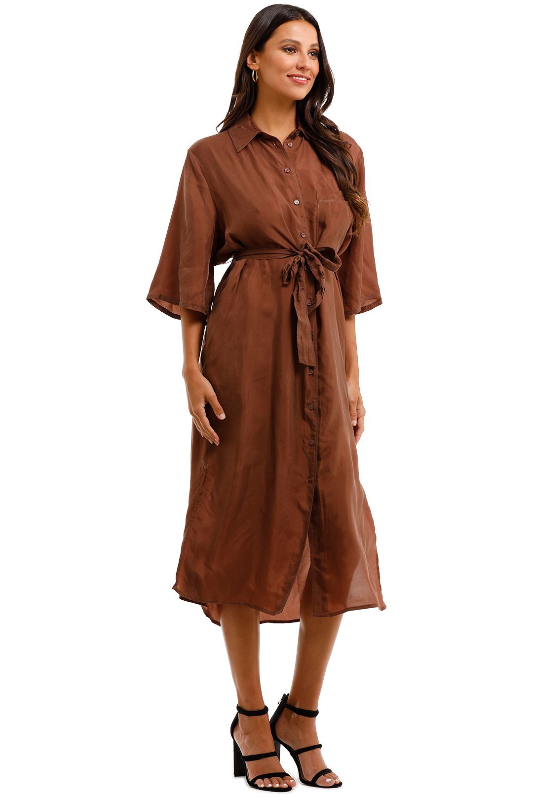 MNG Belted Cupro Dress Flare sleeves