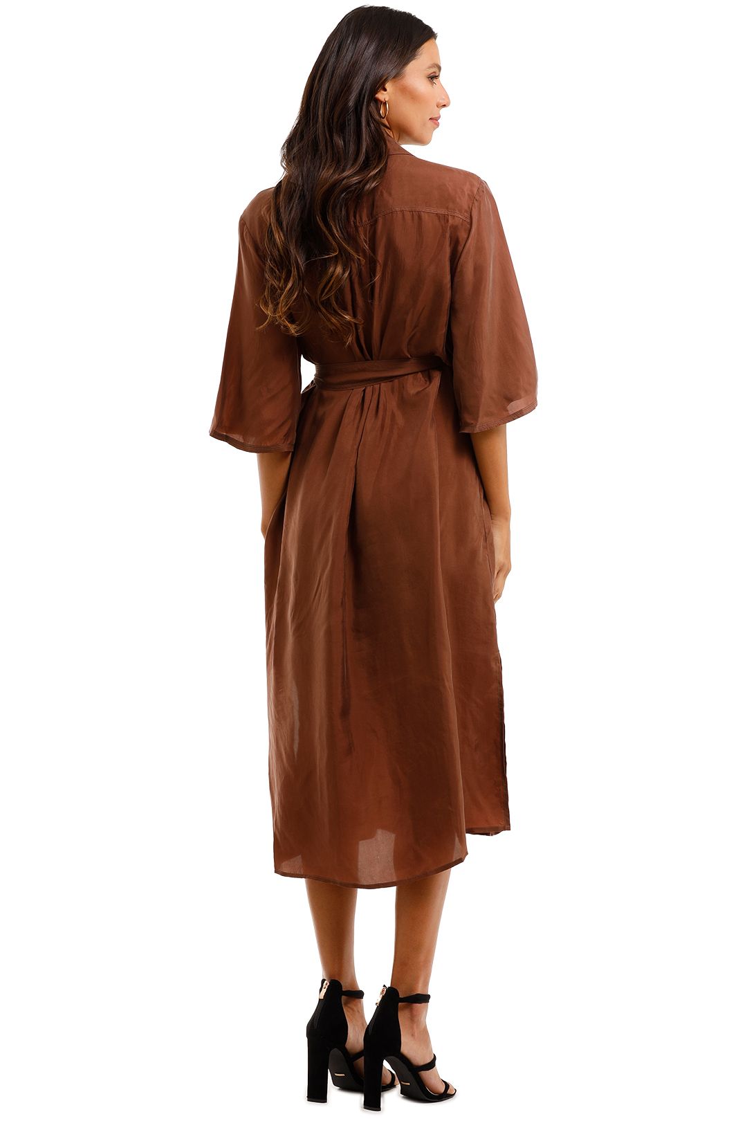 MNG Belted Cupro Dress Brown