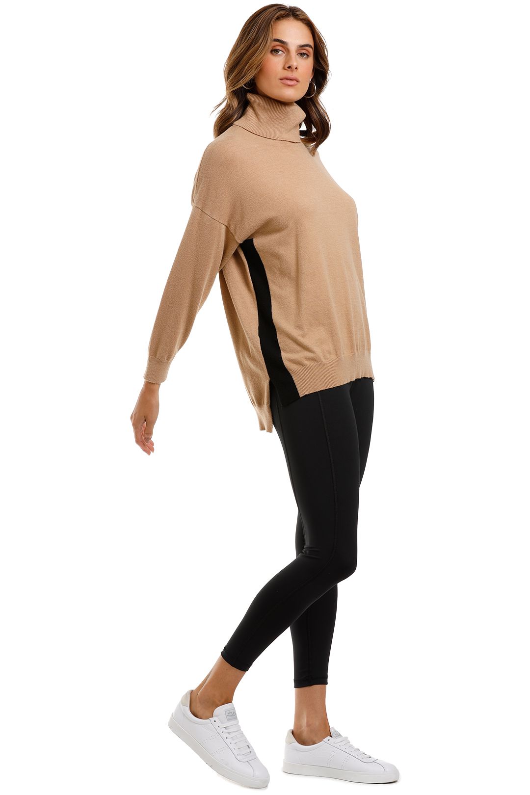 Contrasting Bands Sweater in Tan by MNG for Hire GlamCorner