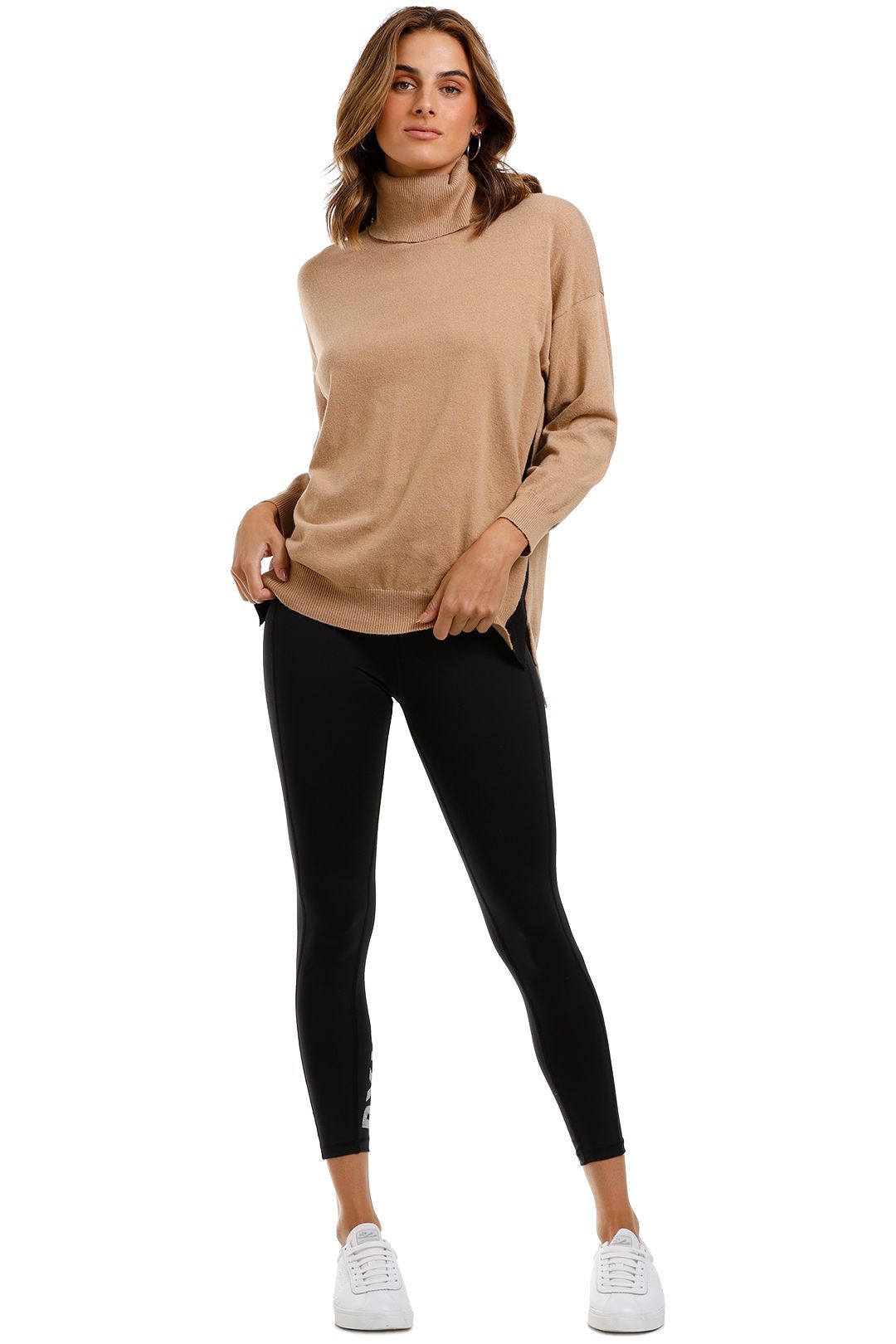 Contrasting Bands Sweater in Tan by MNG for Hire GlamCorner