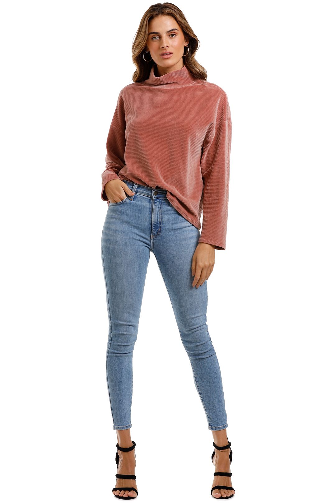 Ribbed Velvet Sweatshirt in Pink by MNG for Hire GlamCorner