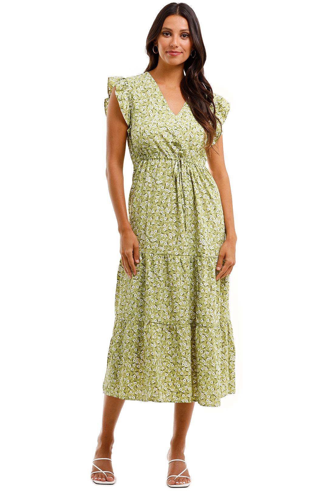 MNG Ruffled Sleeve Dress Green Maxi