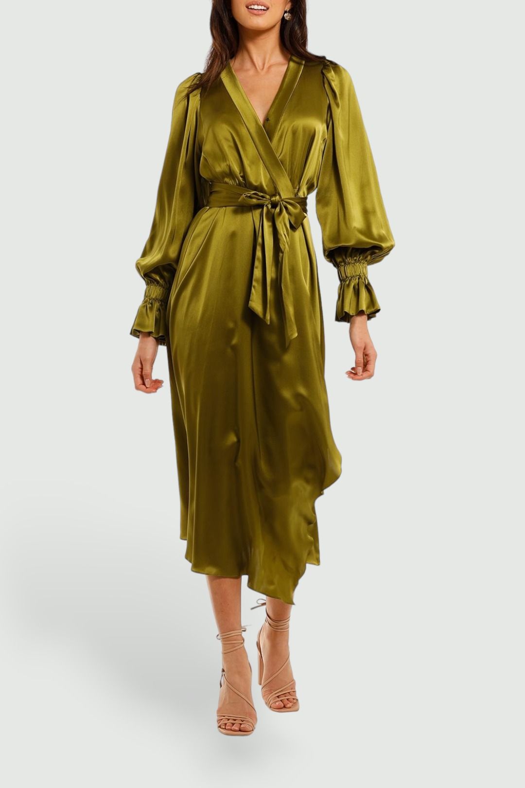 Ginger and Smart Molten Wrap Dress Chartreuse Midi Length