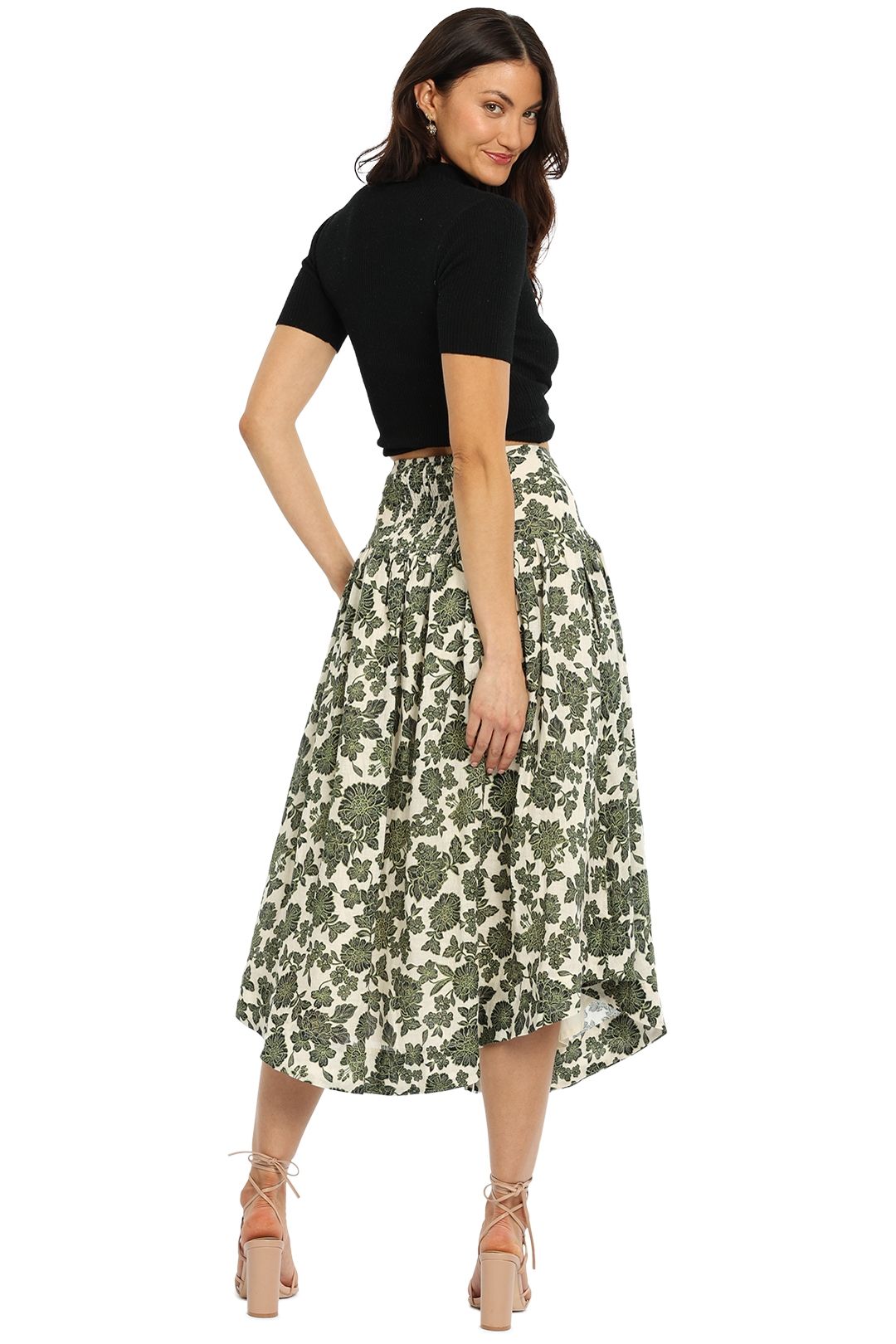 Mon Renn Botanic Midi Skirt High Waisted