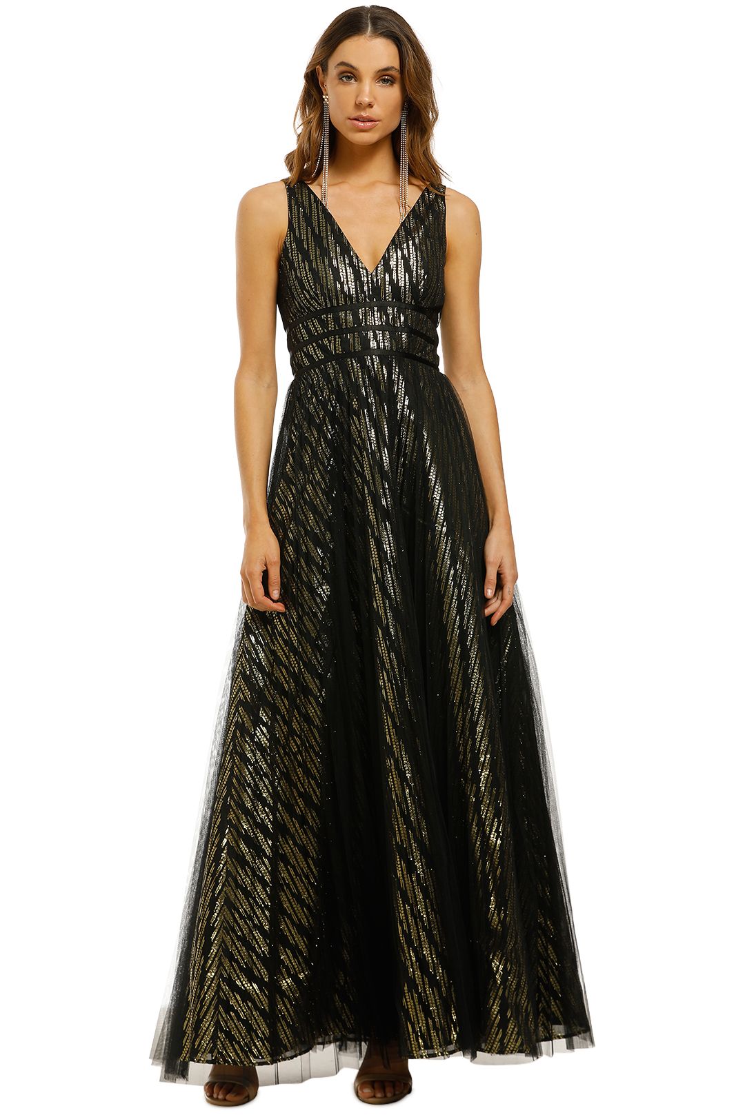 Montique-Mirabella-Lurex-Gown-Black-Gold-Front