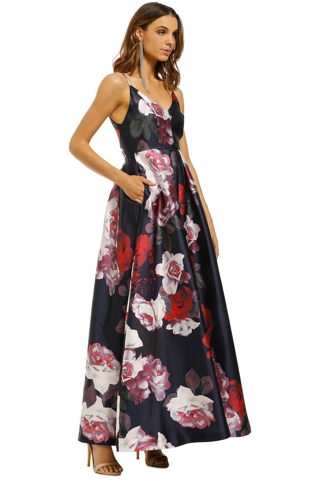 Montique-Rosetta-Floral-Gown-Navy-Side