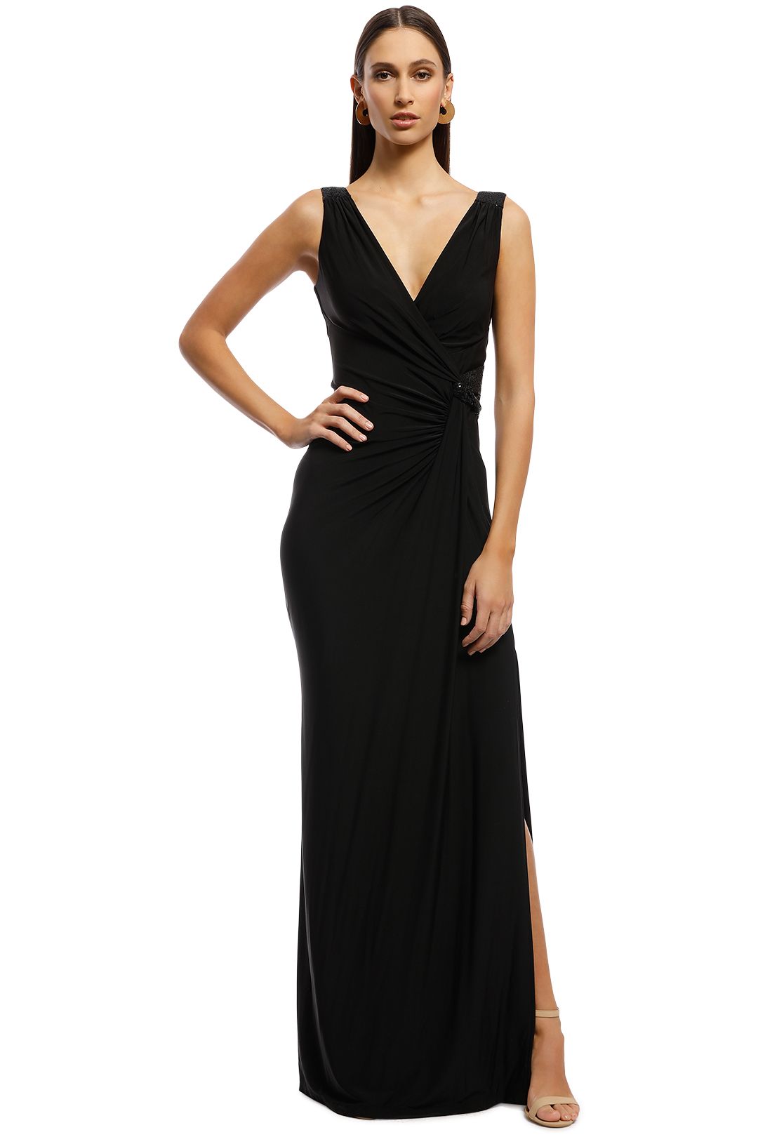Montique - Amalia Jersey Wrap Gown - Black - Front