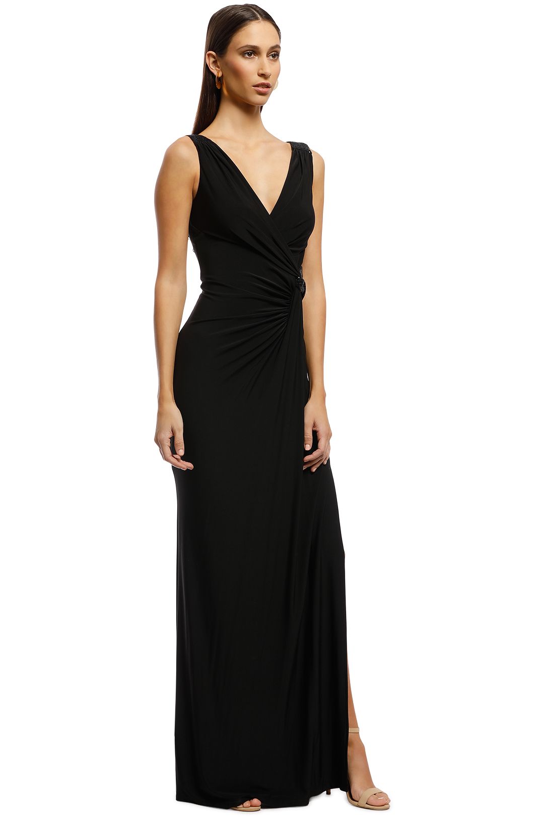 Montique - Amalia Jersey Wrap Gown - Black - Side