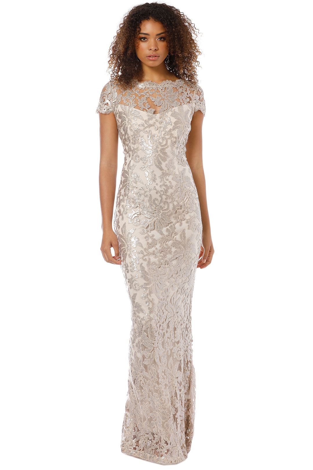 Montique - Aubrey Embroidered Lace Gown - Mink - Front