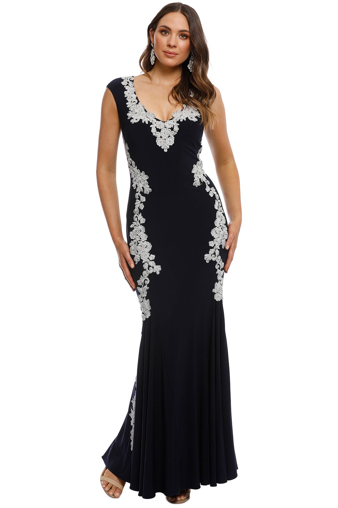 Montique - Ava Embroidered Gown - Navy - Front