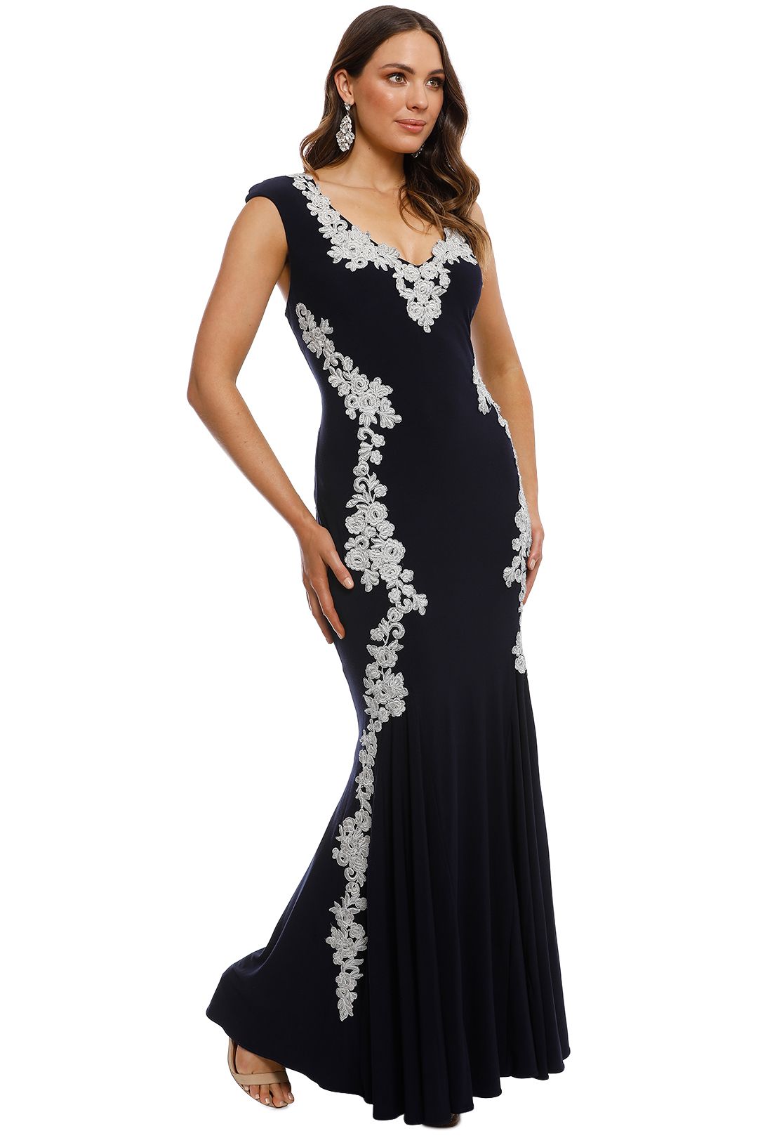 Montique - Ava Embroidered Gown - Navy - Side