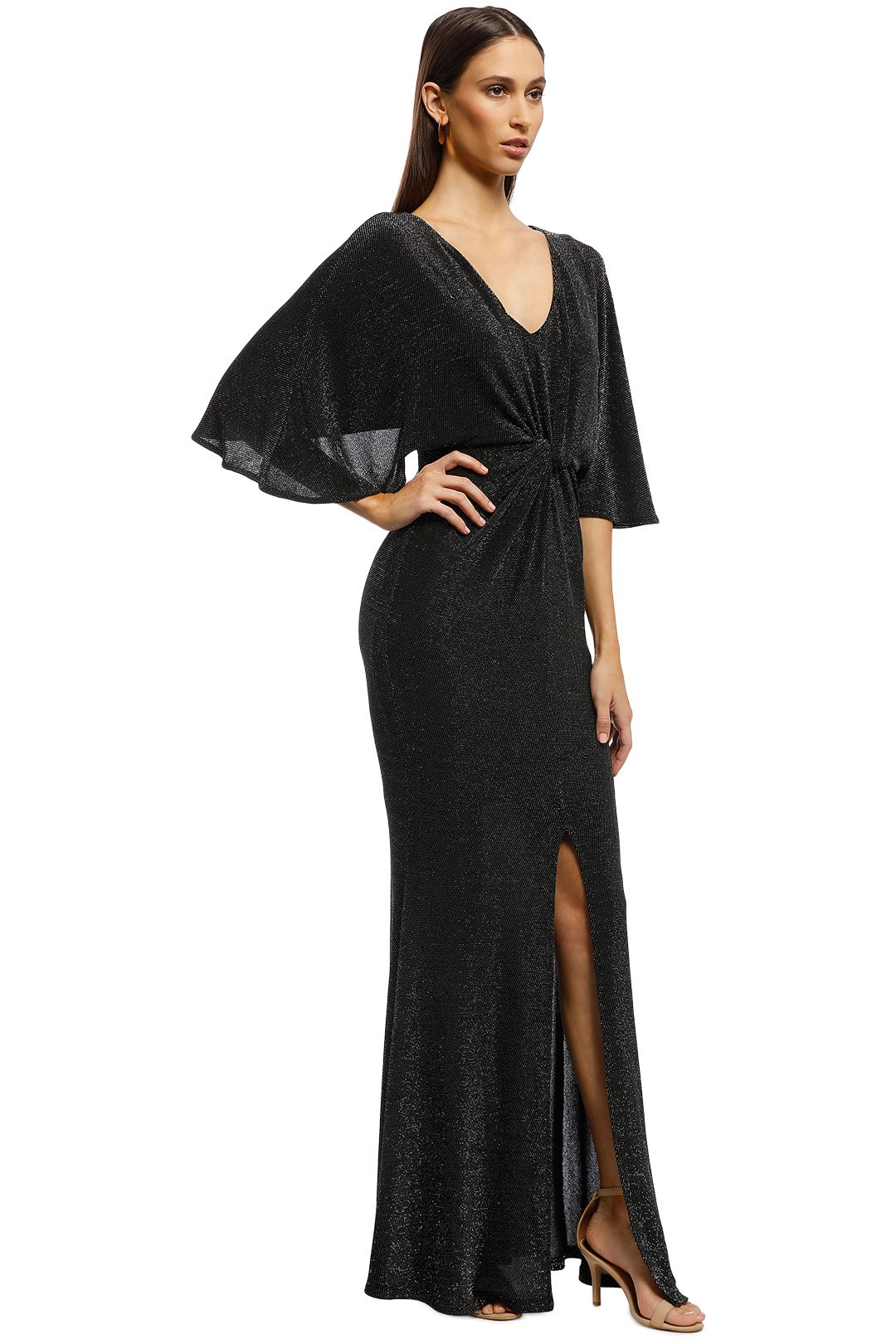 Montique - Diva Metallic Gown - Charcoal - Side