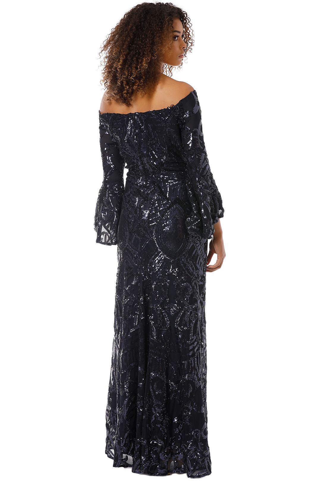 off shoulder sequin gown