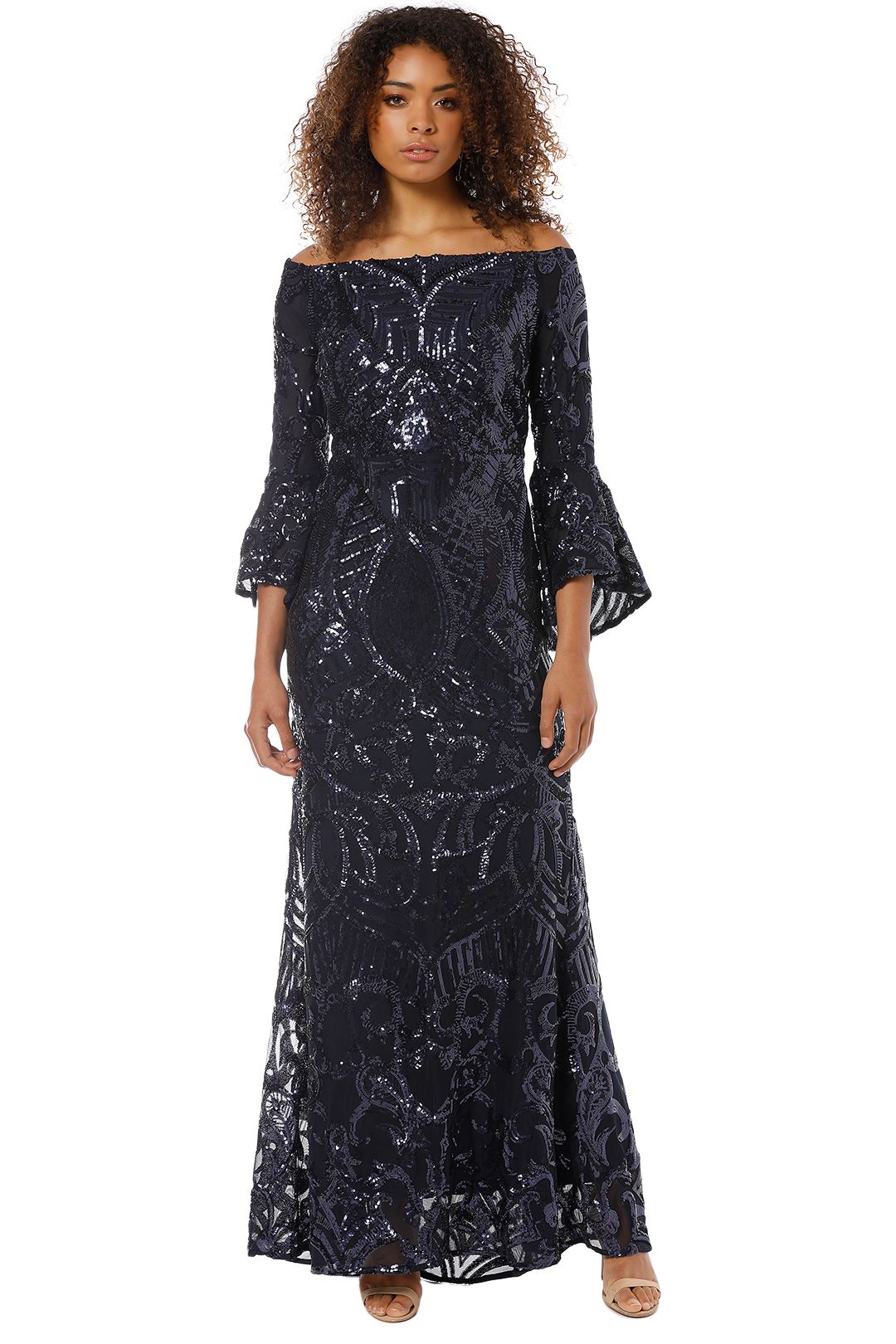 off shoulder sequin gown