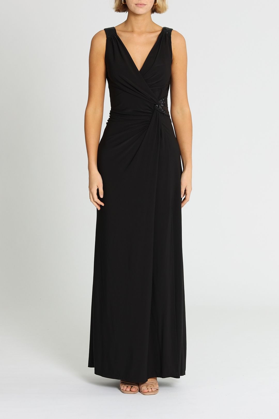 Montique Amalia Jersey Wrap Gown Black