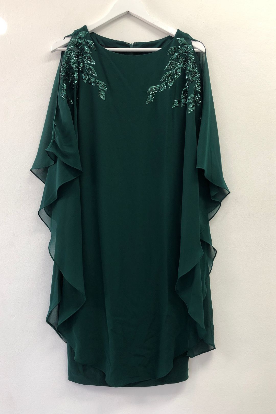 Montique	Celine Emerald Chiffon Overlay Dress