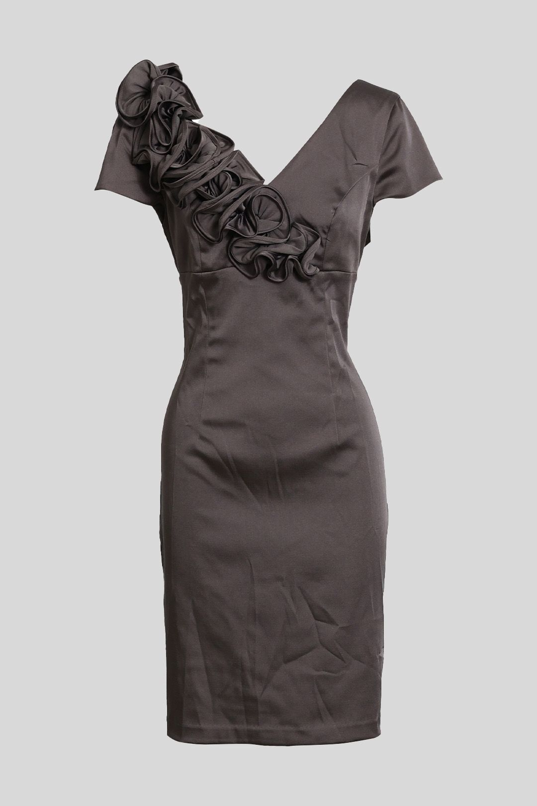 Montique - Ruffle Bodice Grey Short Dress