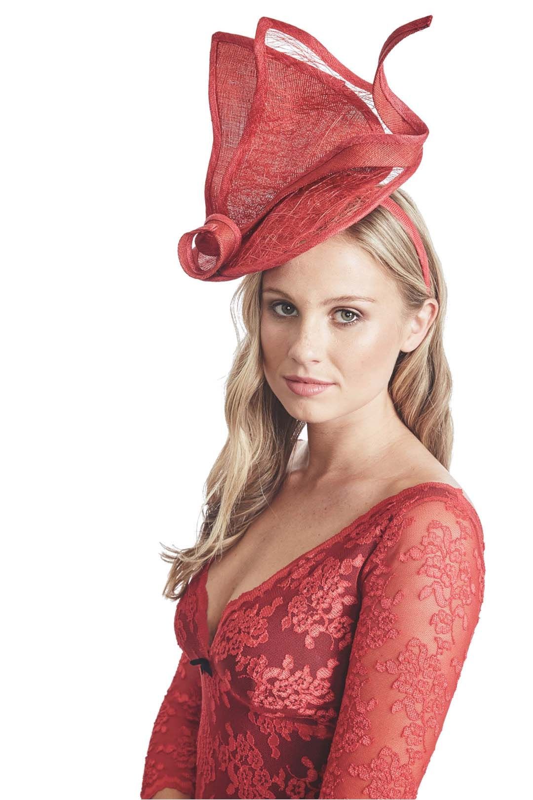 Morgan and Taylor - Addison Fascinator - Red - Front Model