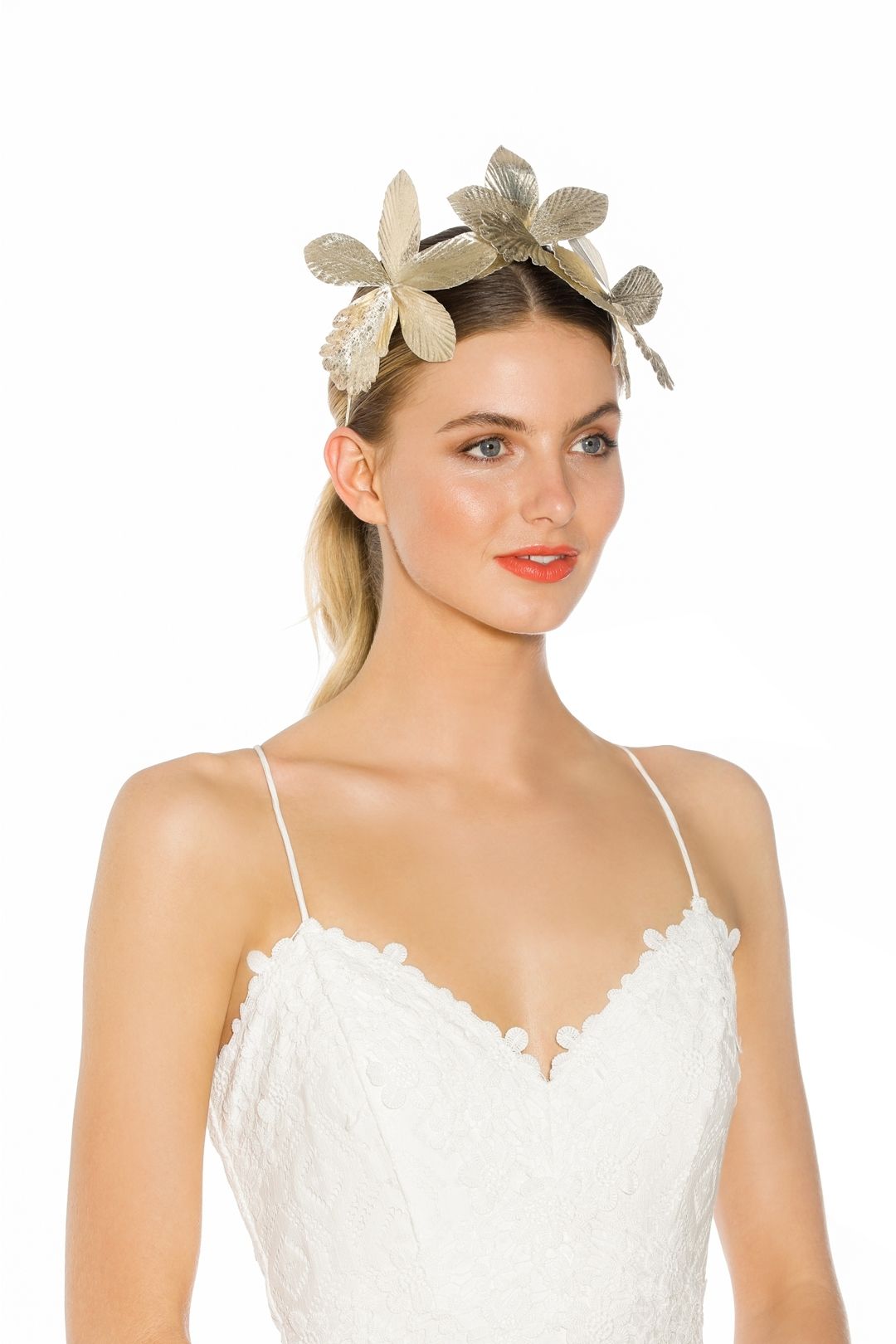 Adaline Fascinator in Gold by & Taylor for Hire