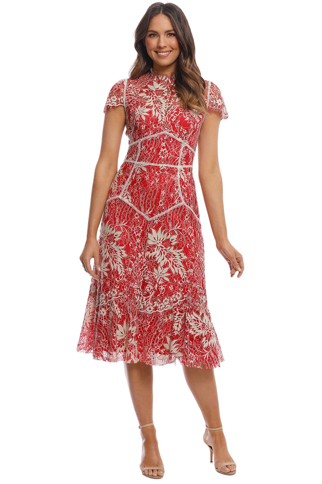 Moss and Spy - Annika High Neck Dress - Red - Front