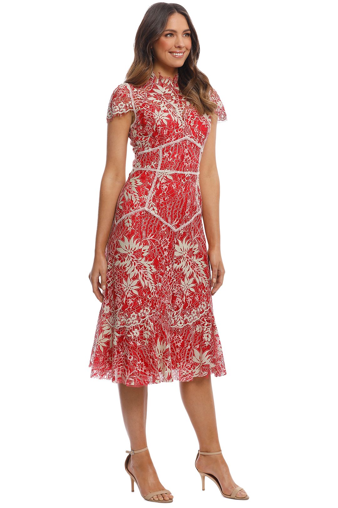 Moss and Spy - Annika High Neck Dress - Red - Side