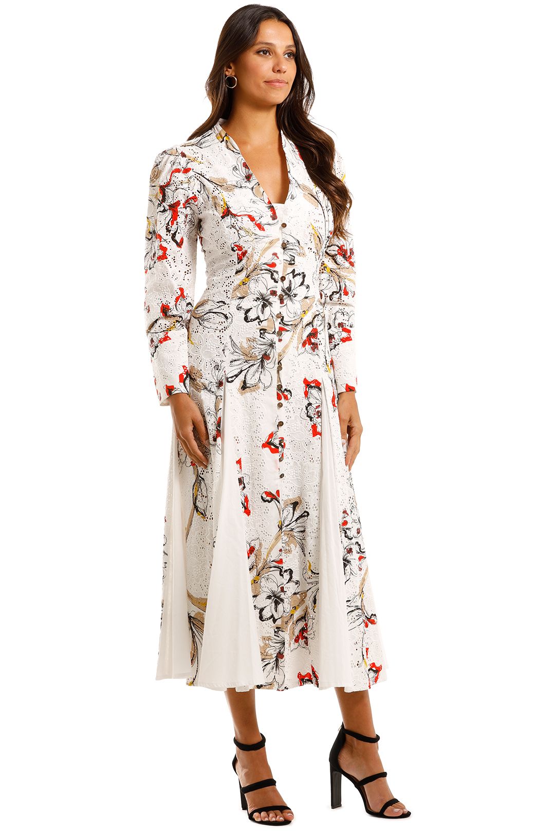 Moss and Spy Louise Button Dress Floral Long Sleeve