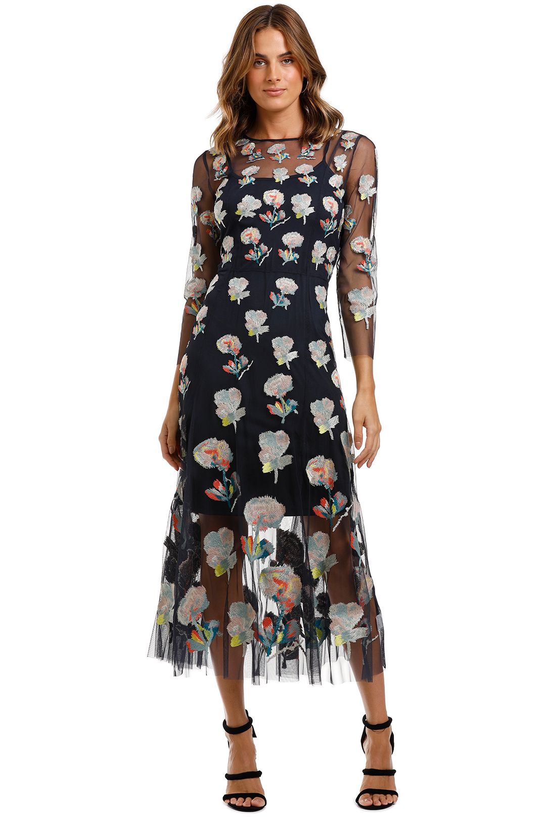 Moss and Spy Monet Dress Ink Multi Florals embroidered