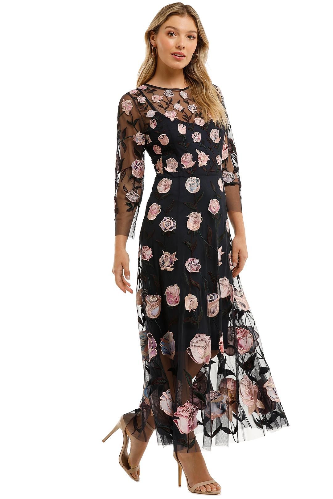 Moss and Spy Patricia Dress Navy Rose Embroidery