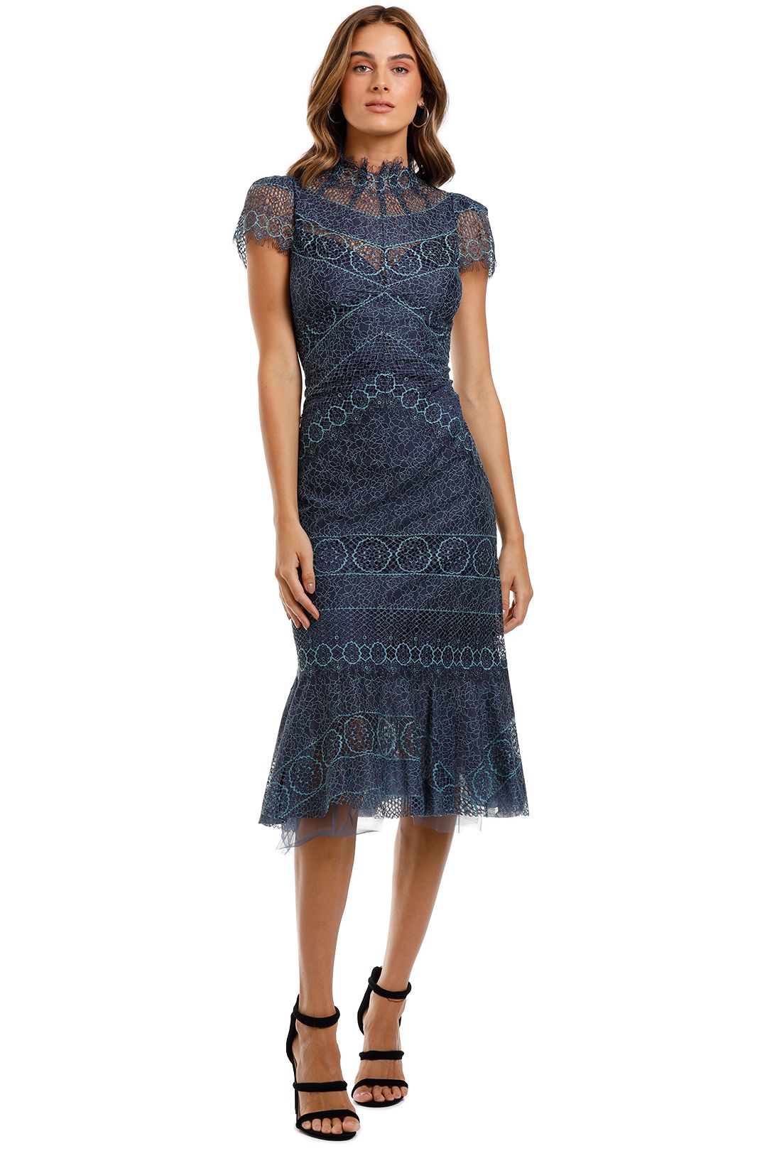 Moss and Spy Riviera High Neck Dress Navy Tulle