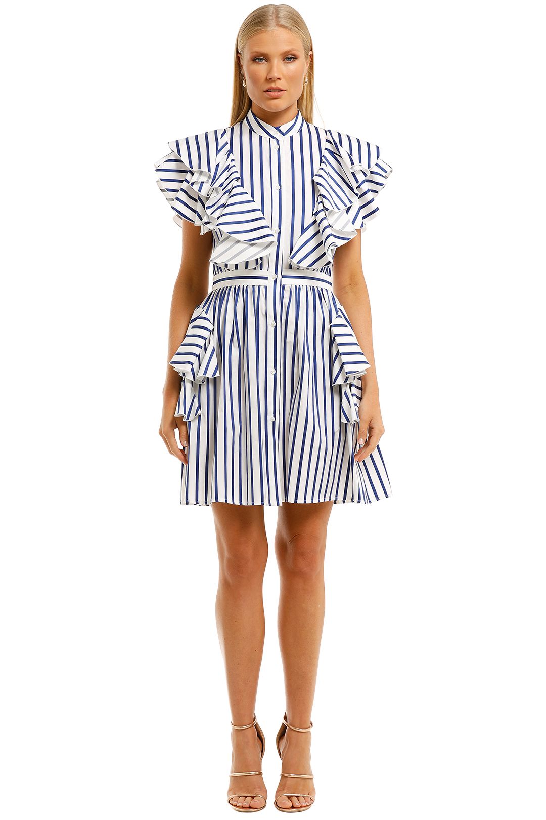 MSGM-Striped-Ruffle-Detail-Dress-Blue-Front
