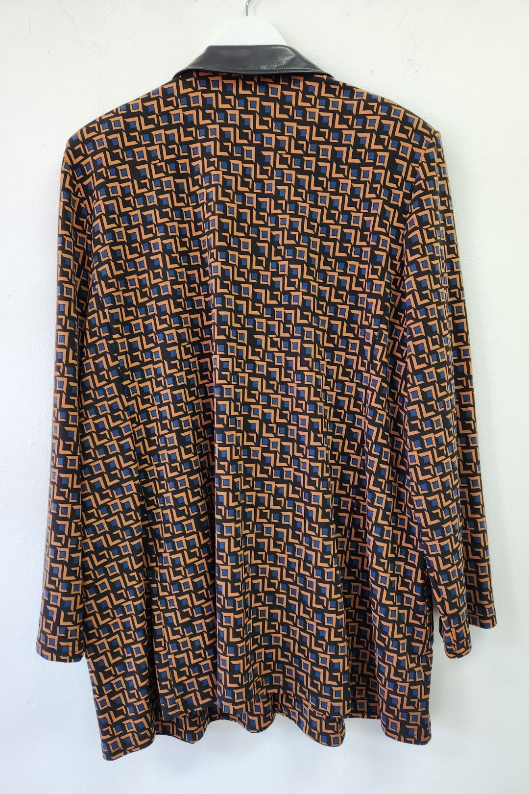 Multi Geometric Print Faux Leather Trim Blazer