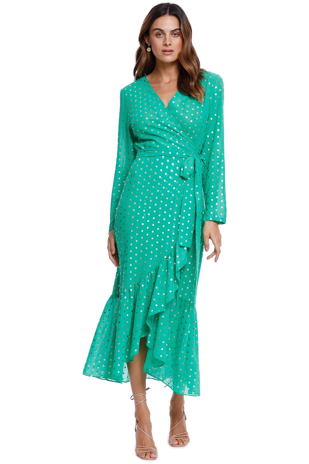 Never Fully Dressed Foil Spot Green Wrap Dress