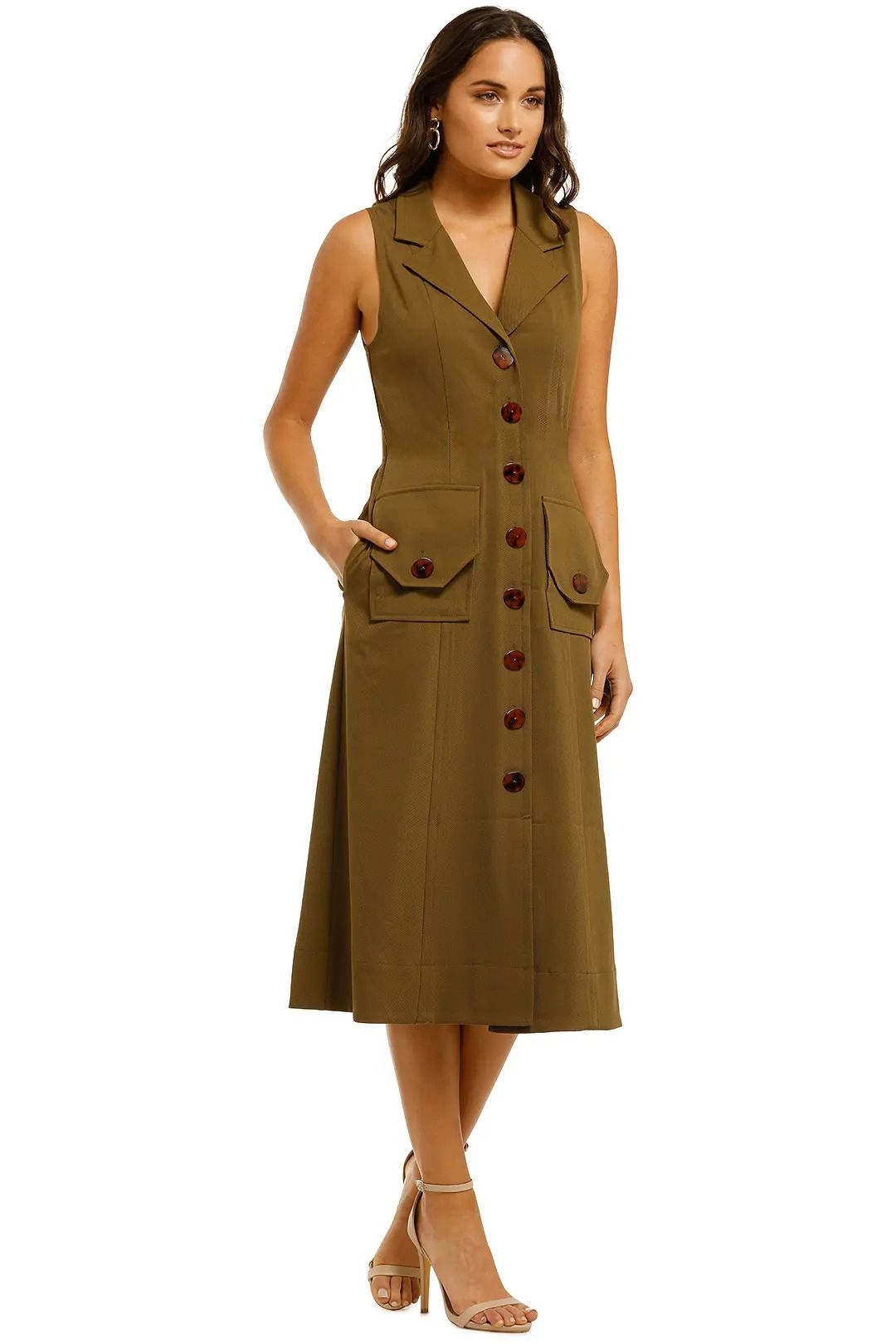Button Up Midi Dress in Olive by Nicholas for Rent GlamCorner