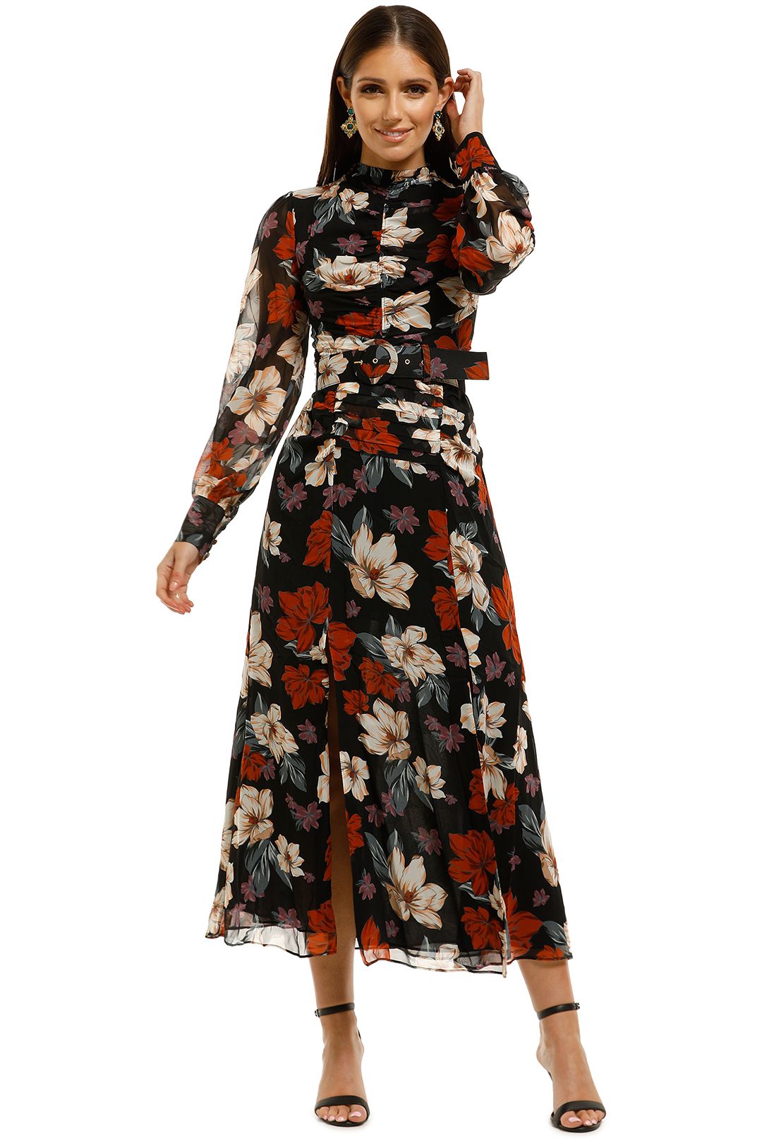 Nicholas-The-Label-Gathered-Front-Tuck-Dress-Garnet-Multi-Front