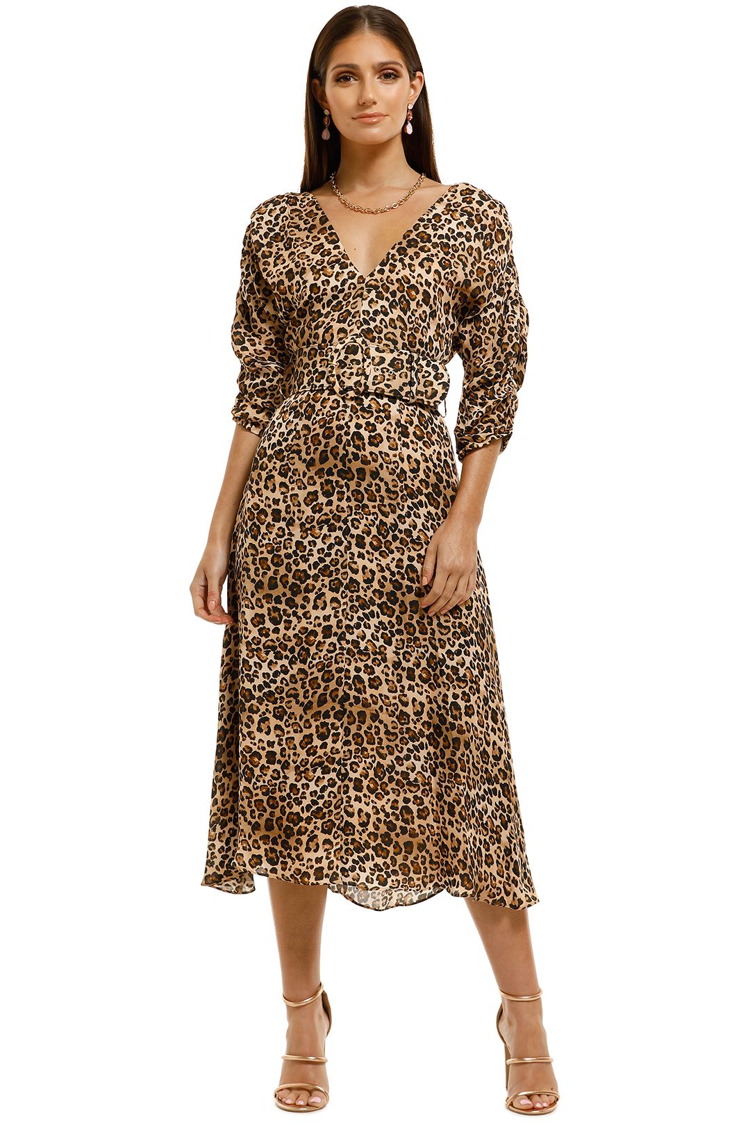 Nicholas-The-Label-Gathered-Sleeve-Dress-Leopard-Front