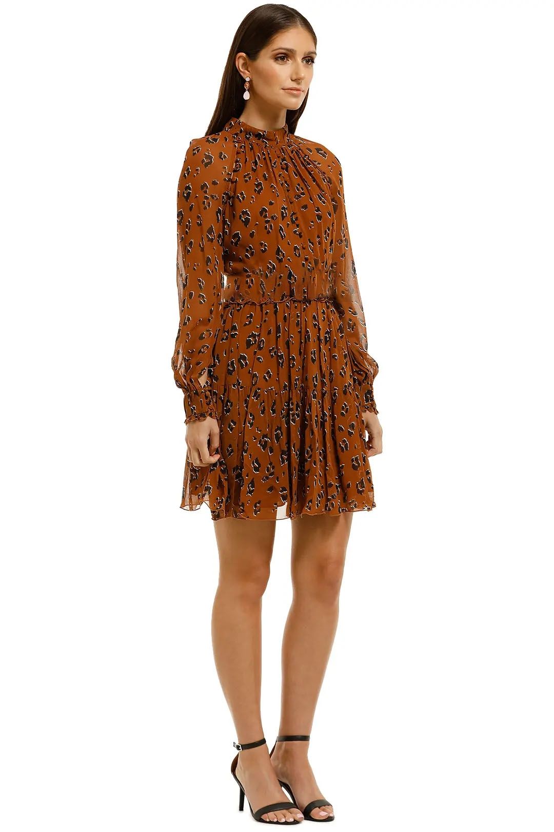 Nicholas-The-Label-High-Neck-Button-Mini-Dress-Tobacco-Multi-Side