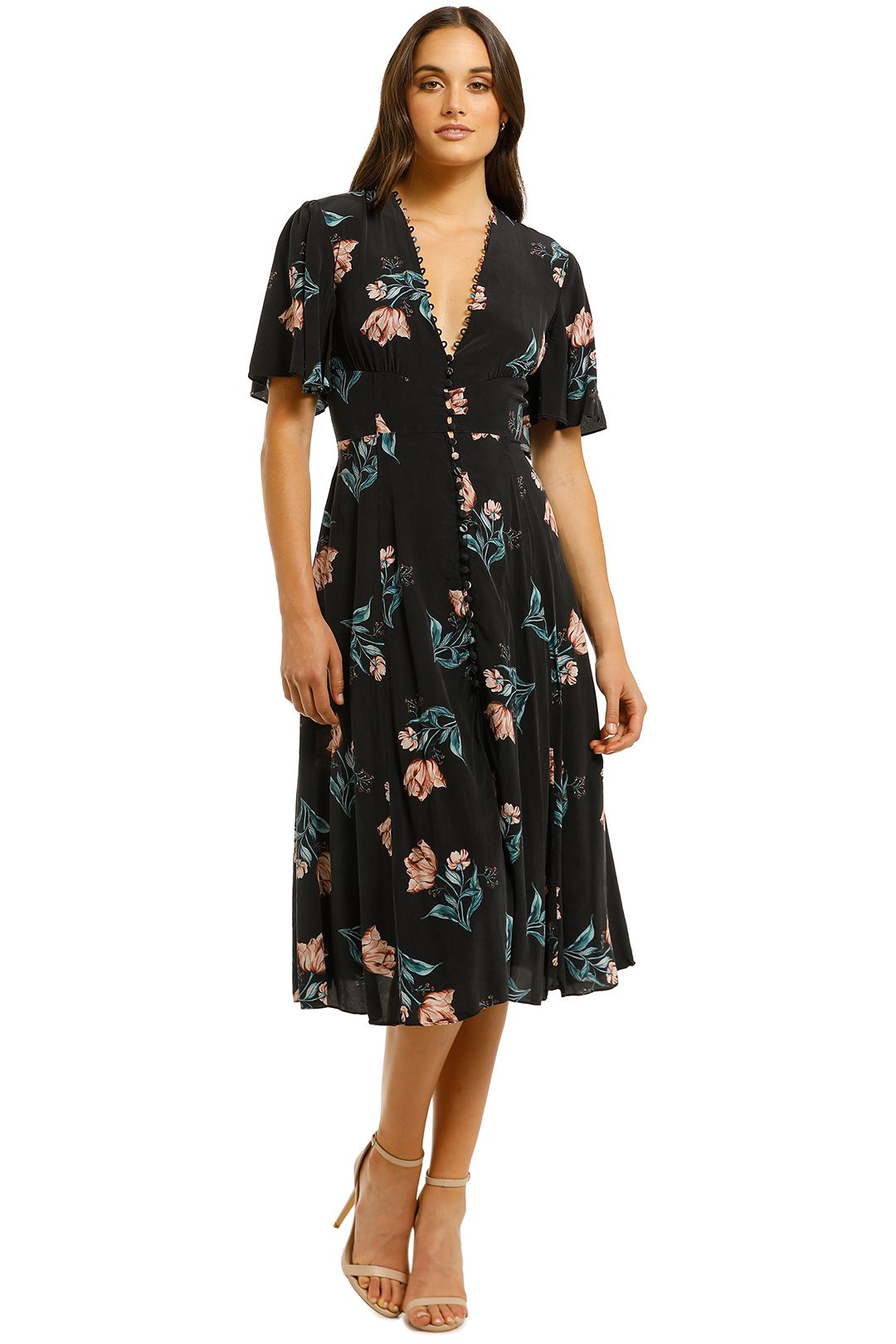 Nicholas-The-Label-Piper-Floral-Button-Midi-Dress-Black-Floral-Front