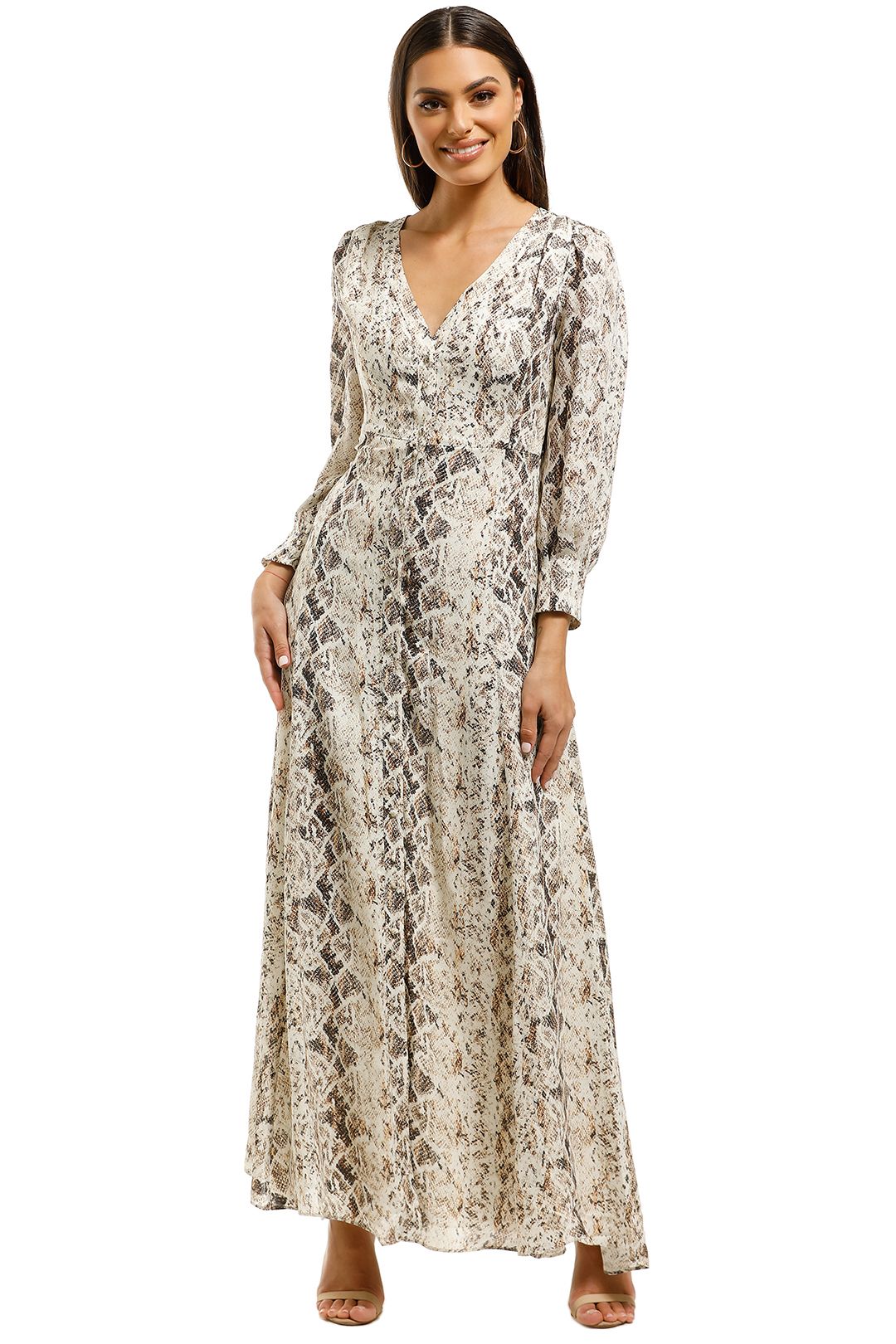 Nicholas-The-Label-Tie-Front-Maxi-Shirtdress-Brown-Multi-Front