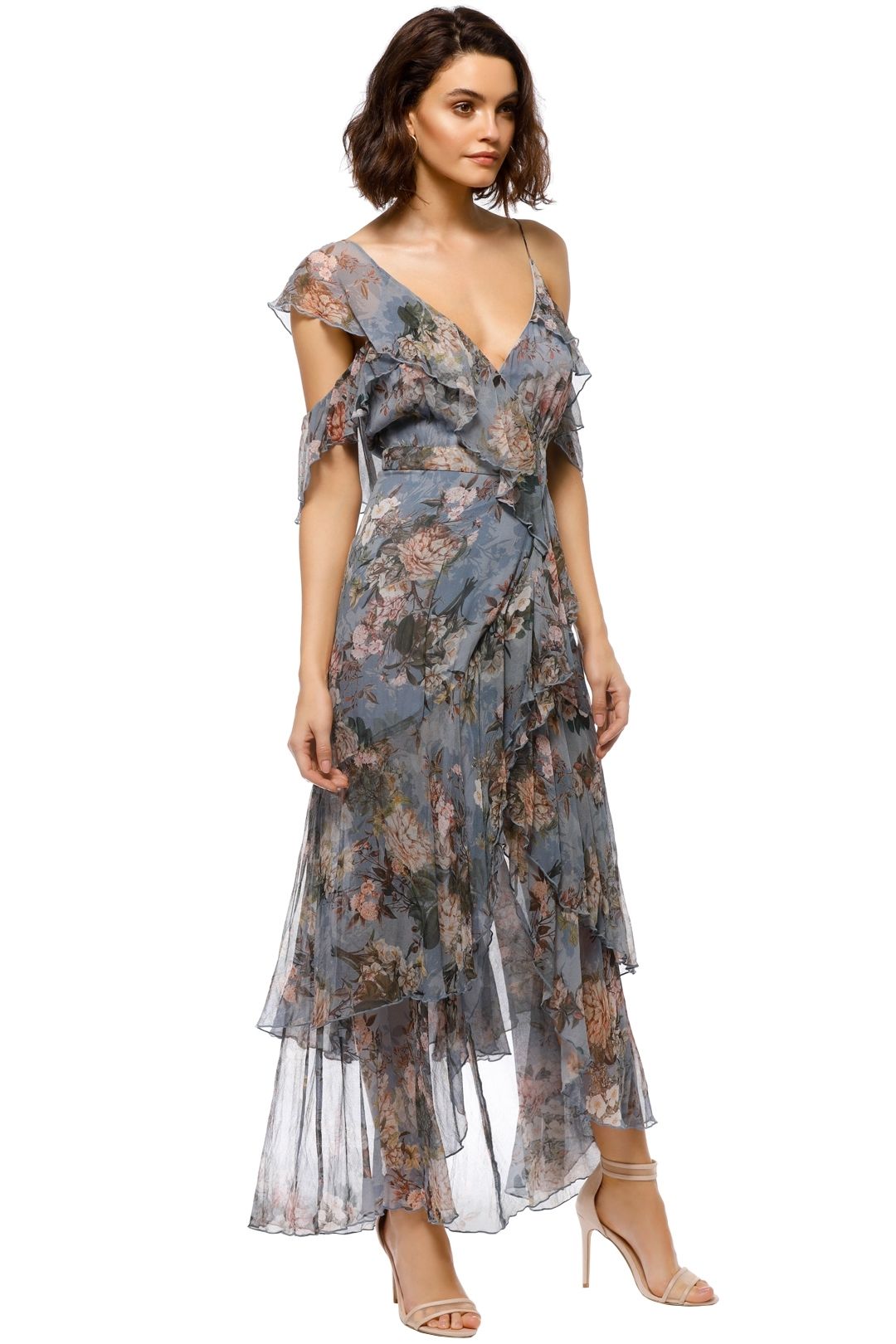 Nicholas - Arielle Floral Wrap Maxi - Blue Floral  - Side