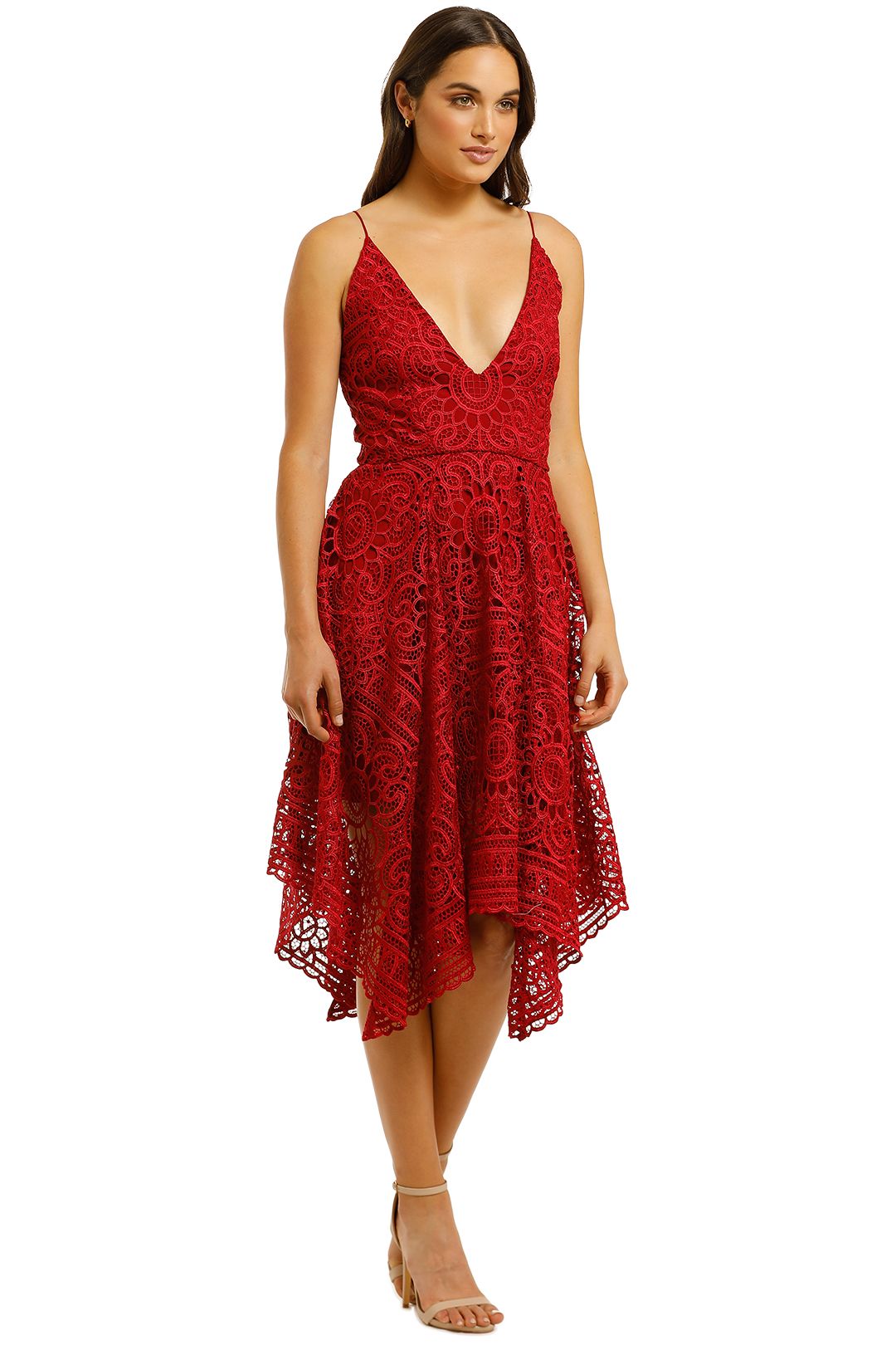 Nicholas - Floral Lace Ball Dress - Berry Red - Side