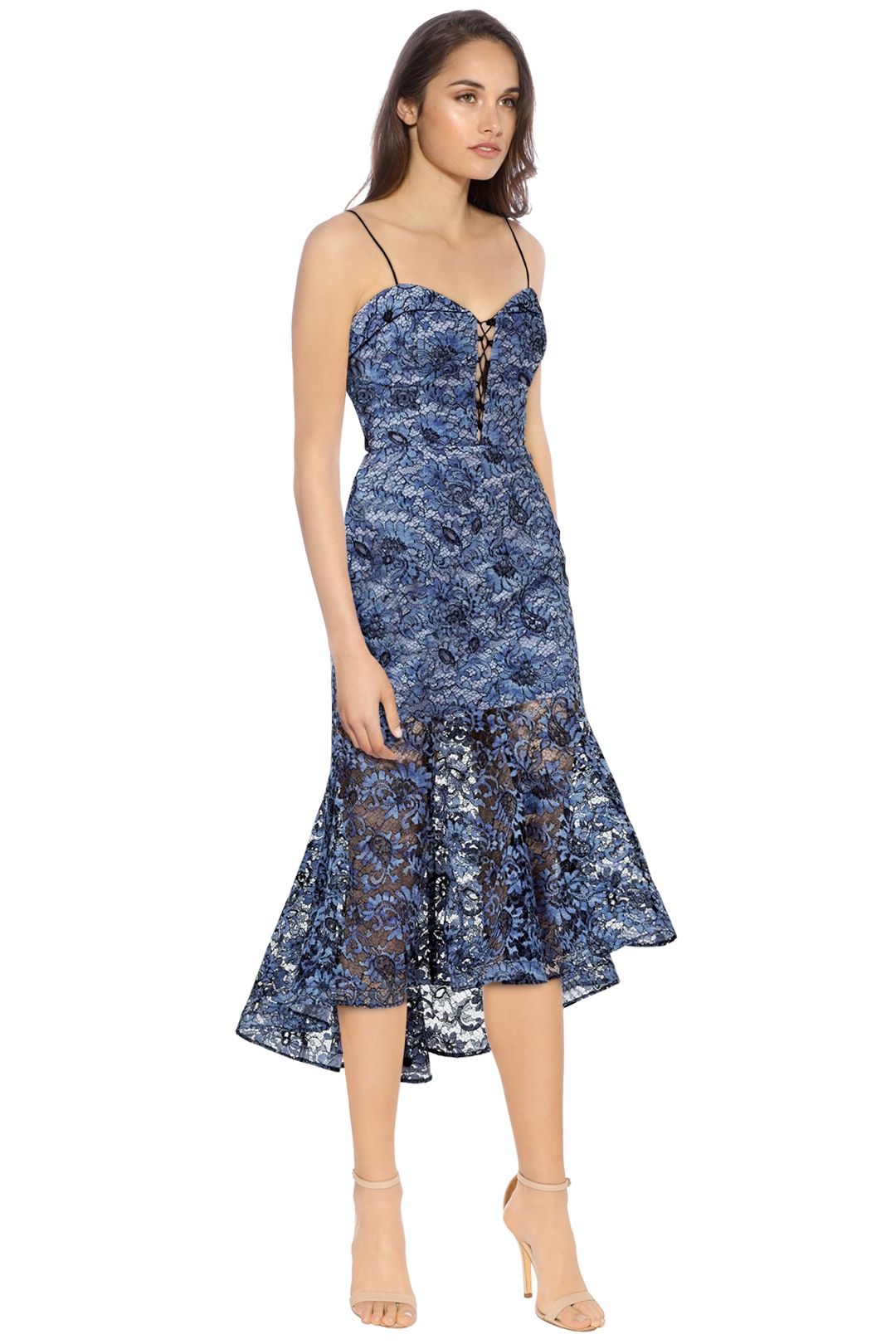 Nicholas - Whisper Lace Midi Dress - Black Blue - Side