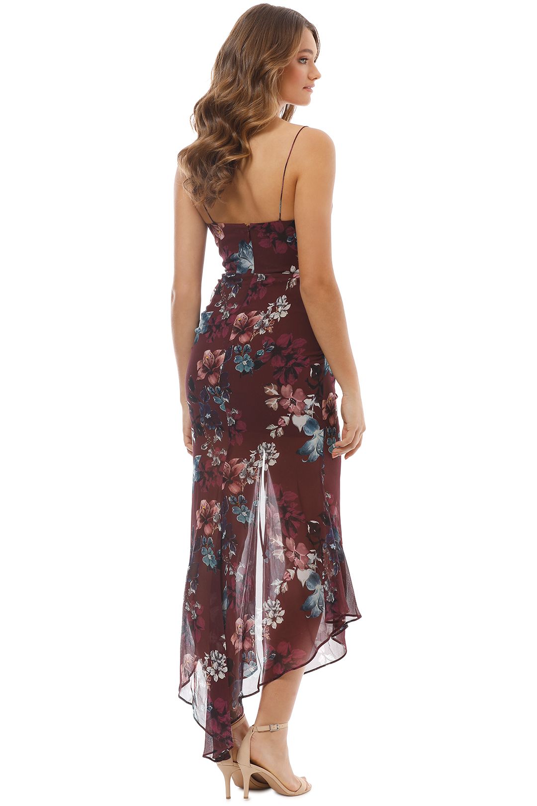 Nicholas The Label - Burgundy Floral Drawstring Dress - Burgundy - Back