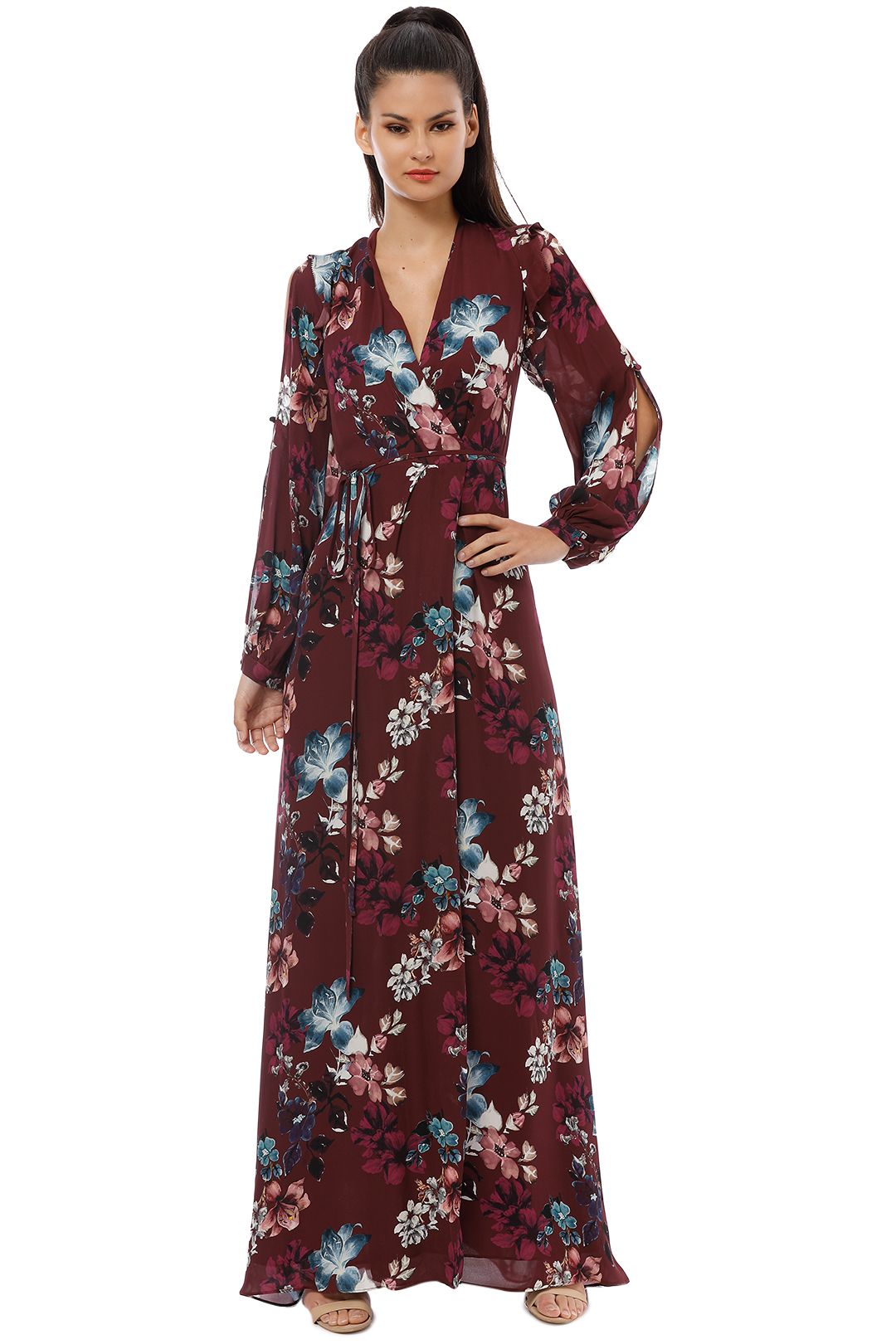 Nicholas the Label - Burgundy Floral Wrap Dress - Burgundy - Front