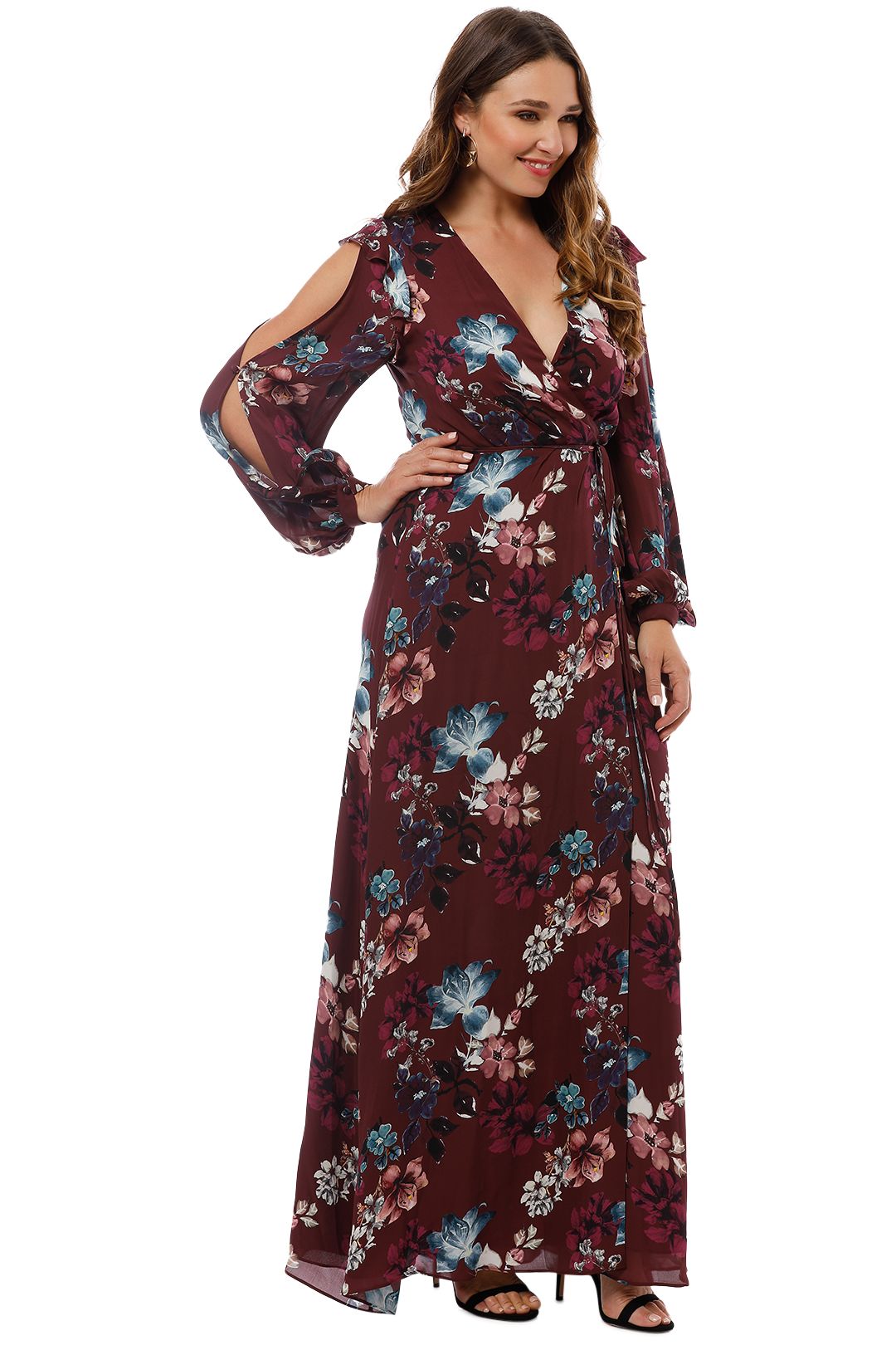 Burgundy Floral Wrap Dress by Nicholas for Hire